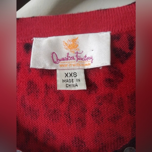 Quacker Factory Red Leopard Print Cardigan XXS Jeweled Trim - Picture 10 of 11